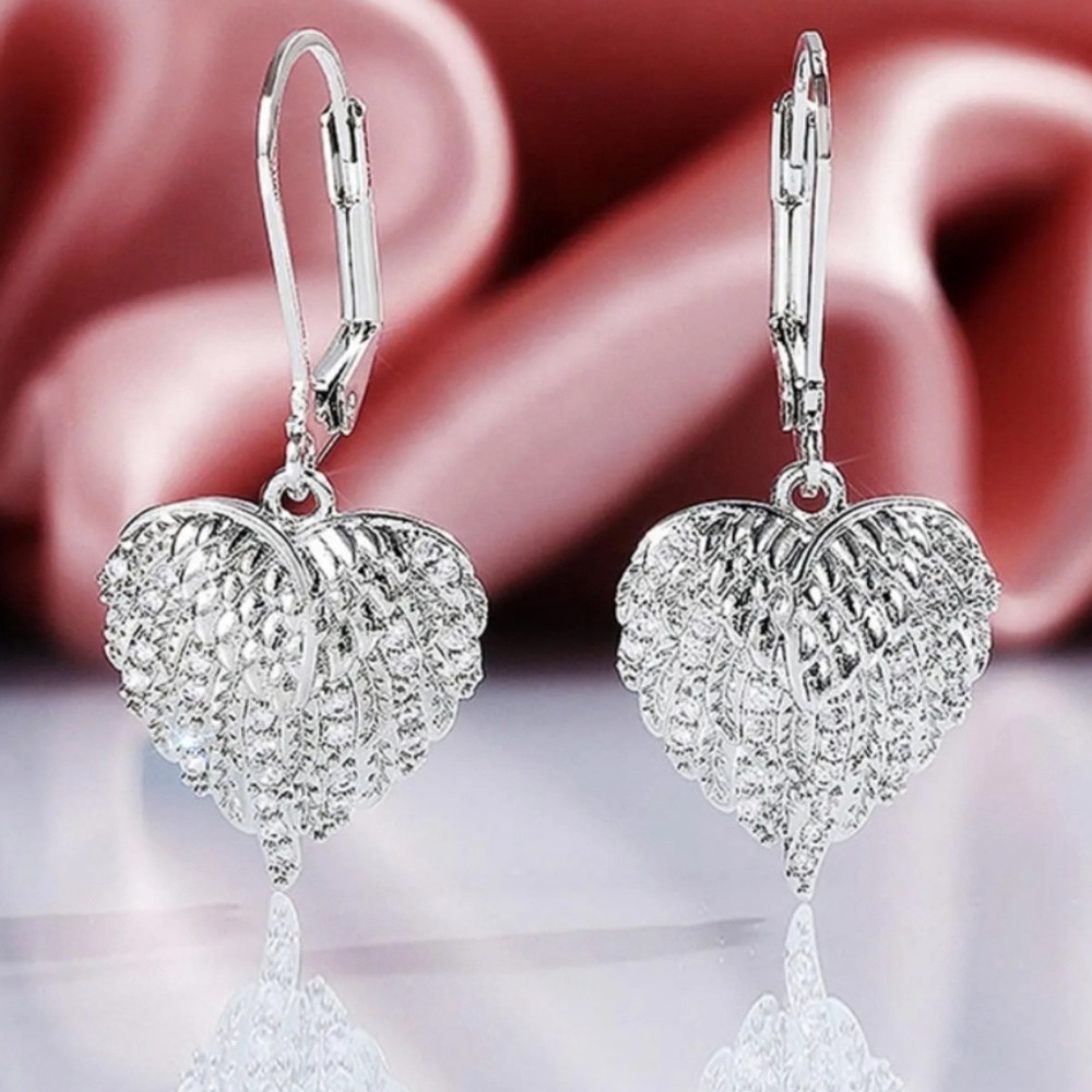 Silver Heart / Angel Wing Rhinestone Earrings